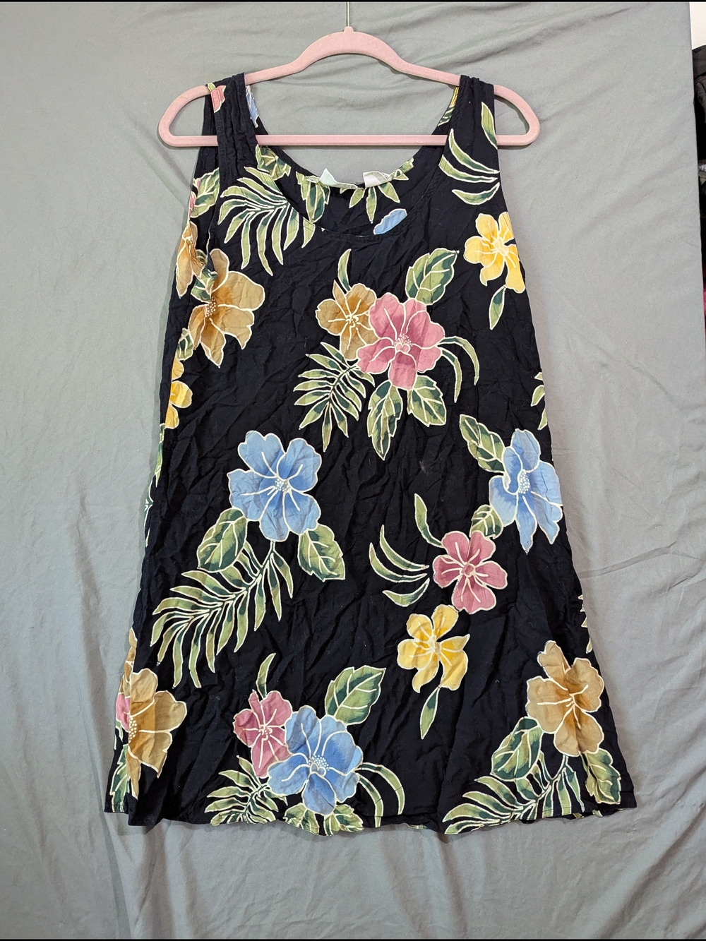 Women's Black Floral A-Line Sundress with Multicolor Blooms